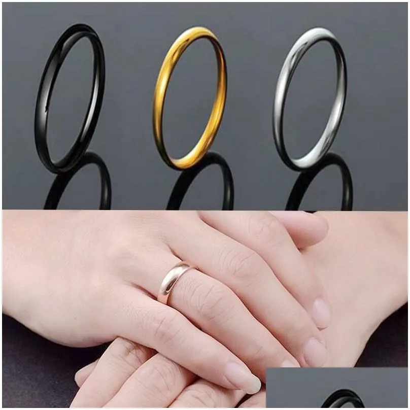 Band Rings Fashion Women Mens Ring 4Mm Stainless Steel For Jewelry Men Rings Sier Gold Black Valentines Day Couple Color Wholesale Dro Dhkil