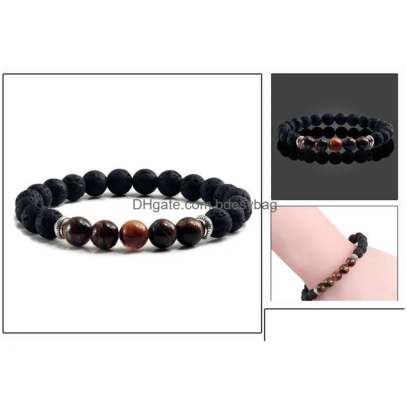 Charm Bracelets Natural Volcanic Stone Bracelets Charm Women Chakra Nce Beads Men Black Lava Turquoises Strand Bangle Drop Delivery Je Dh1Qn