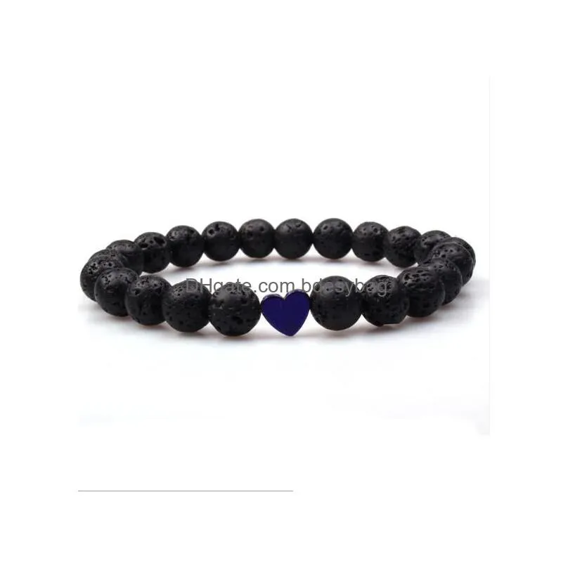 Charm Bracelets 8Mm Natural Lava Stone Heart Love Bead Bracelet Diy Volcano Aromatherapy Essential Oil Diffuser For Women Jewelry Drop Dhr0H