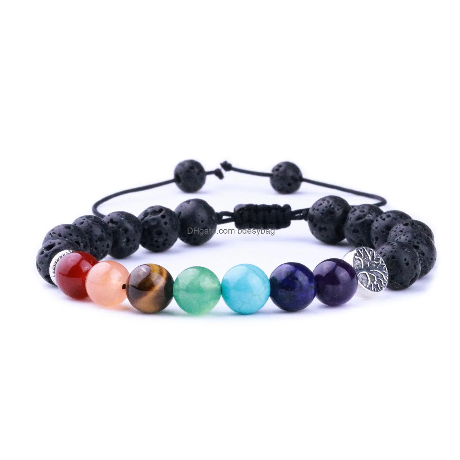 Charm Bracelets Natural Stone 7 Chakra Black Lava Tree Of Life Weave Charm Bracelets Aromatherapy  Oil Diffuser Bracelet For Dhc6Q