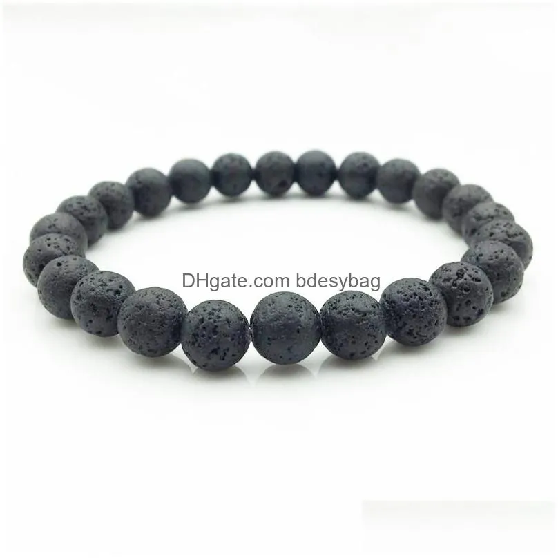 Charm Bracelets Fashion 8Mm Natural Black Lava Stone Bead Bracelet Aromatherapy Essential Oil Diffuser For Women Men Drop Delivery Jew Dhbtn