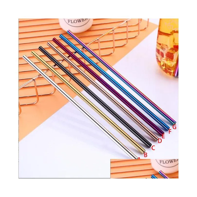 Drinking Straws Stainless Steel Drink St 6X0.5X215Mm Reusable Rainbow Gold Metal Straight Bend Tea Bar Drinking Sts Drop Delivery Home Dhfy8