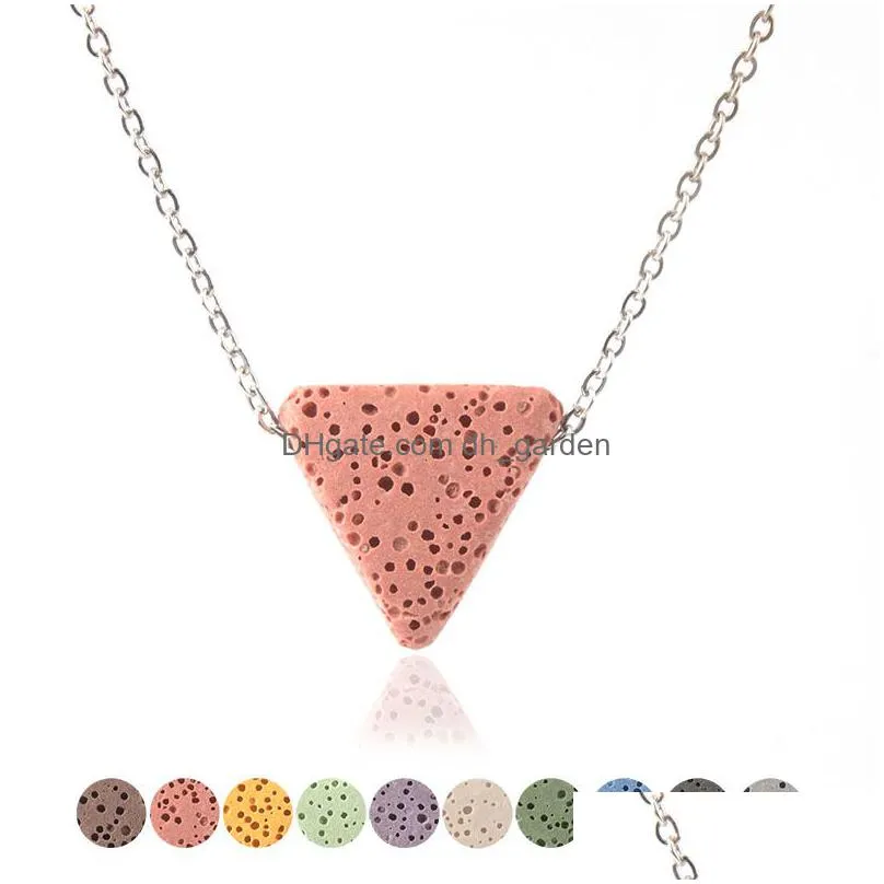 Pendant Necklaces Colorf Triangle Lava Stone Bead Necklace Diy Aromatherapy Essential Oil Diffuser Necklaces For Women Jewel Dhgarden Dhecf