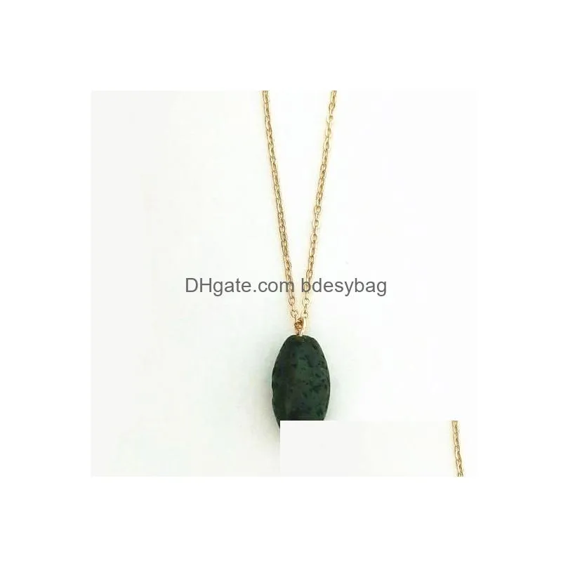 Pendant Necklaces Fashion Sier Gold Color Lucky Bead Lava Stone Necklace Volcanic Rock Aromatherapy  Oil Diffuser For Women J Dhorl