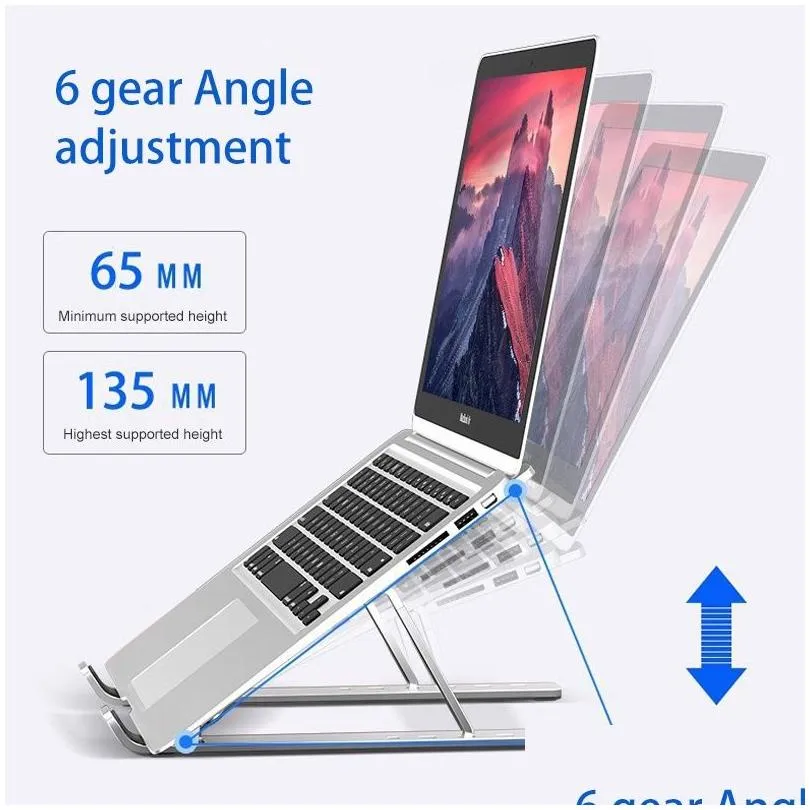 Aluminum Laptop Stand for Desk with Anti Slip Pads Adjustable 6 Angles Computer Riser Foldable Notebook Holder Compatible 10-15.6inch