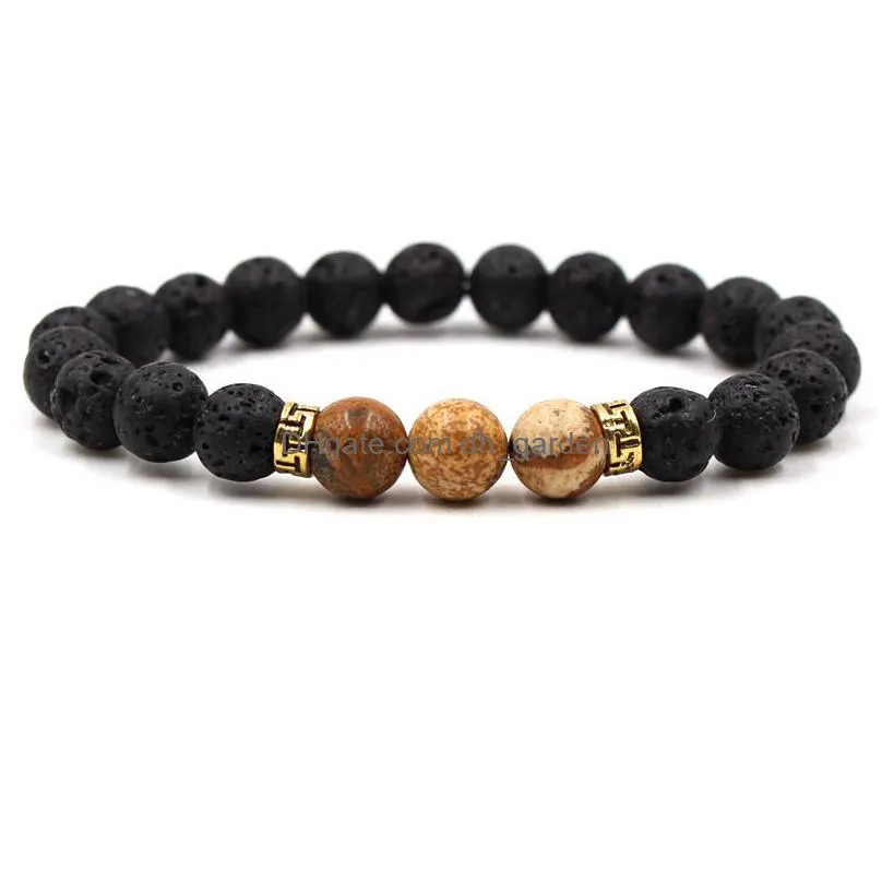 Charm Bracelets Fashion Sier Gold Black Lava Stone Chakra Bracelet Aromatherapy Essential Oil Diffuser For Women Men Drop De Dhgarden Dhvvb