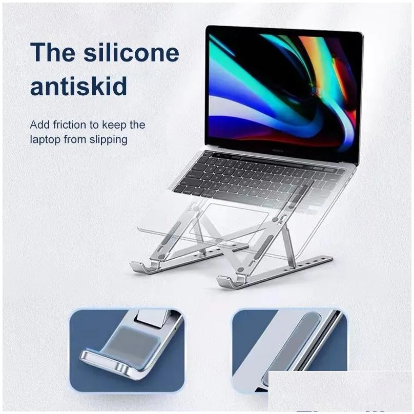 Aluminum Laptop Stand for Desk with Anti Slip Pads Adjustable 6 Angles Computer Riser Foldable Notebook Holder Compatible 10-15.6inch