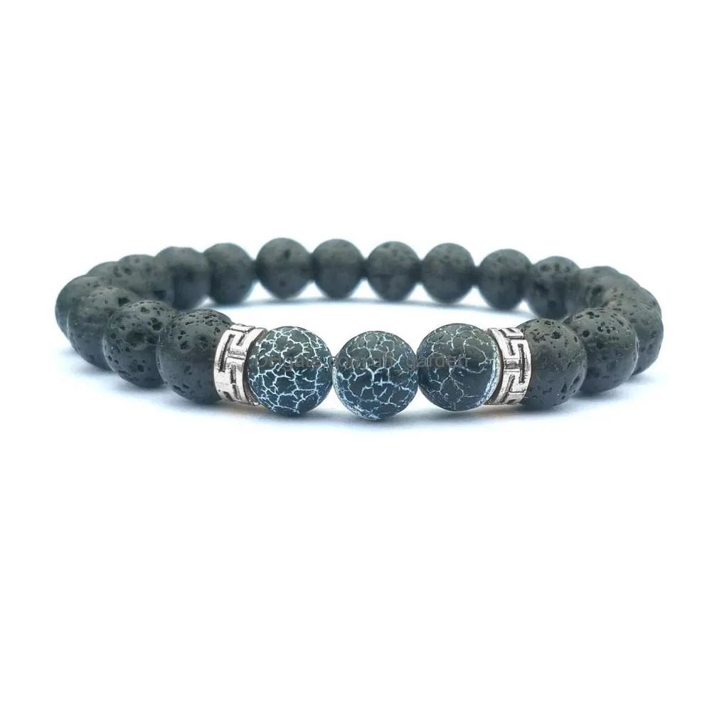 Charm Bracelets Colorf Weathered 8Mm Chakras Black Lava Stone Beads Bracelets Diy Essential Oil Diffuser Bracelet Stretch Yo Dhgarden Dhgqq