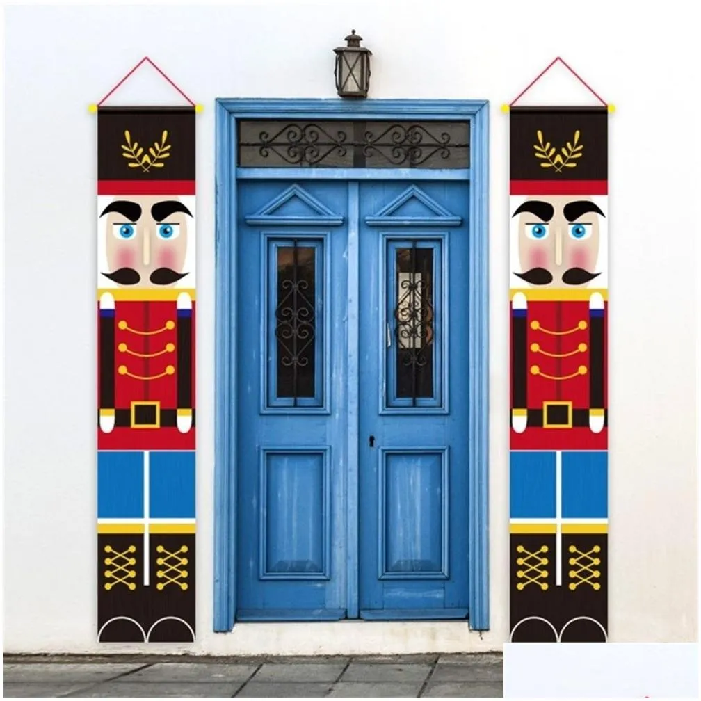 Nutcracker Soldier Christmas Banner Decor For Home Holiday Merry Door Happy Year Y201020