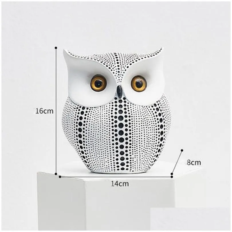 Nordic Style Minimalist Craft White Black Owls Animal Figurines Resin Miniatures Home Decoration Living Room Ornaments Crafts Y200106