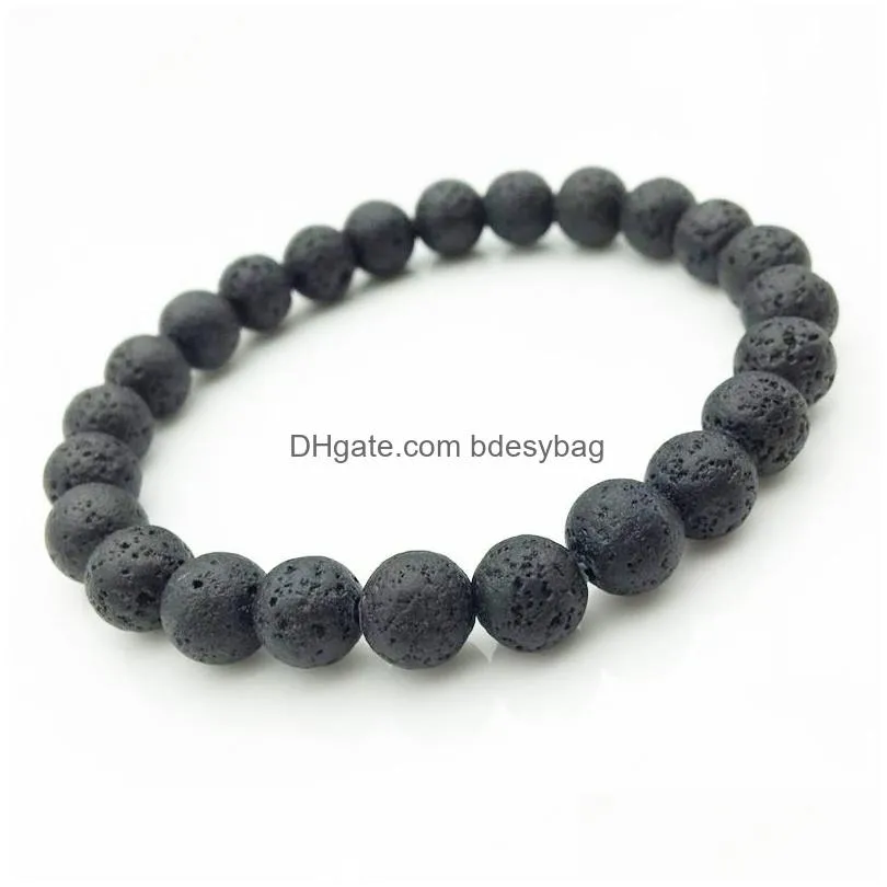 Charm Bracelets Fashion 8Mm Natural Black Lava Stone Bead Bracelet Aromatherapy Essential Oil Diffuser For Women Men Drop Delivery Jew Dhbtn