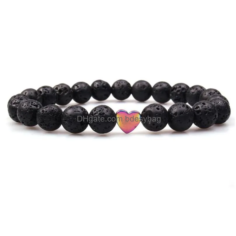 Charm Bracelets 8Mm Natural Lava Stone Heart Love Bead Bracelet Diy Volcano Aromatherapy Essential Oil Diffuser For Women Jewelry Drop Dhr0H