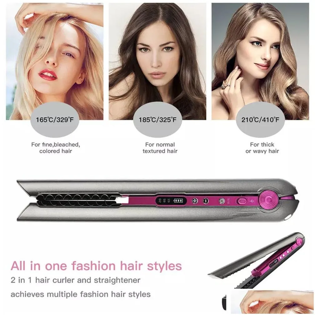 Hair Straighteners Wireless Straightener with Charging Base Flat Iron Mini 2 IN 1 Roller USB 4800mah Portable Cordless Curler Dry and Wet Uses