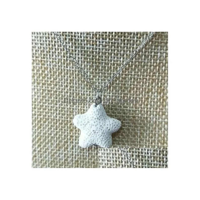 Pendant Necklaces Fashion Sier Color Starfish Lava Stone Necklace Volcanic Rock Aromatherapy Essential Oil Diffuser For Wome Dhgarden Dhvv4