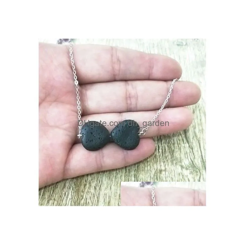 Pendant Necklaces Fashion Sier Color Both Heart Love Lava Stone Necklace Volcanic Rock Aromatherapy Essential Oil Diffuser F Dhgarden Dhrne