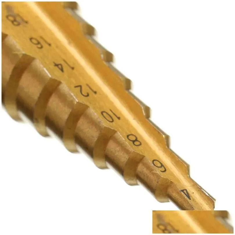 Drill Bits Hex Titanium Step Cone Drill Bit 4-22Mm Hole Cutter Hss 4241 For Sheet Metalworking Wood Drilling High Quality Drop Deliver Dhonm