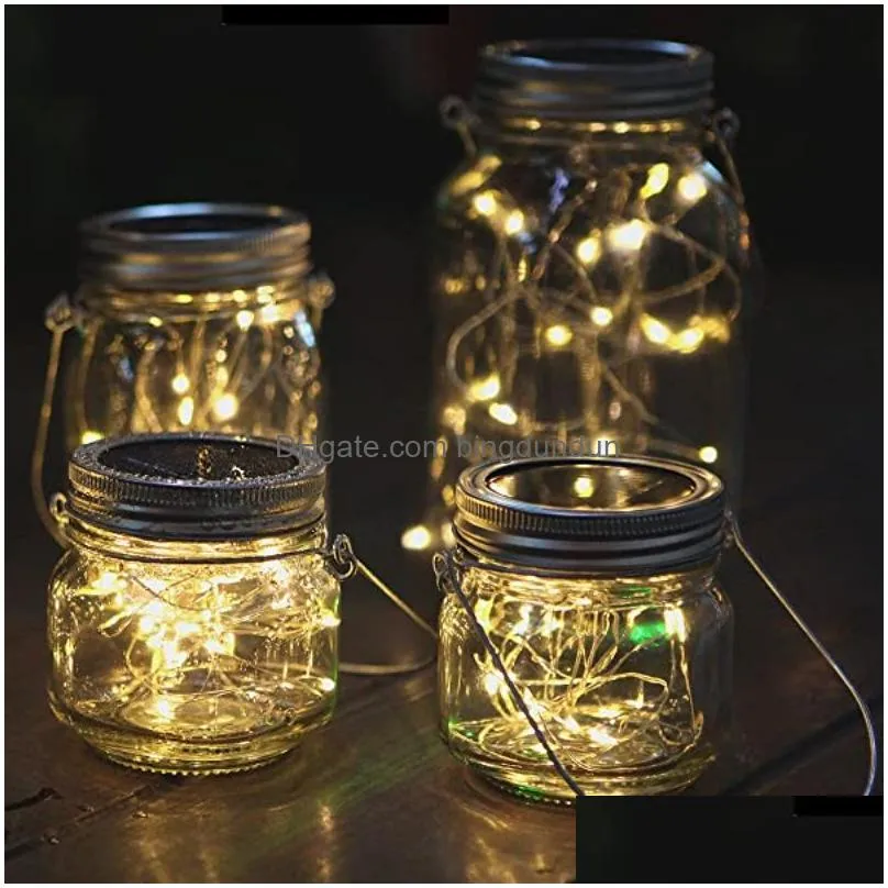 Garden Decorations Garden Decorations 6Pcs 20 Leds Fairy Light Solar For Mason Jar Lid Insert Color Changing Decor Christmas Lights Ou Dhxpu