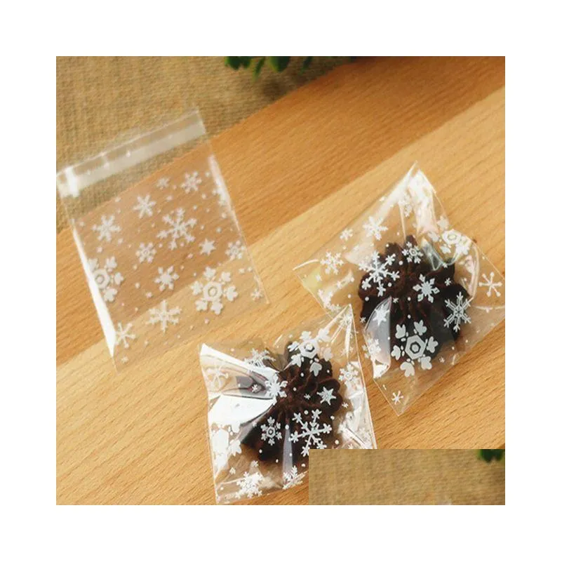 Gift Wrap Clear Christmas Snowflake Cookie Bag Plastic Cellophane Self Adhesive Seal Bakery Gift Cello Bags 10X10Cm Two Size Drop Deli Dhk1H