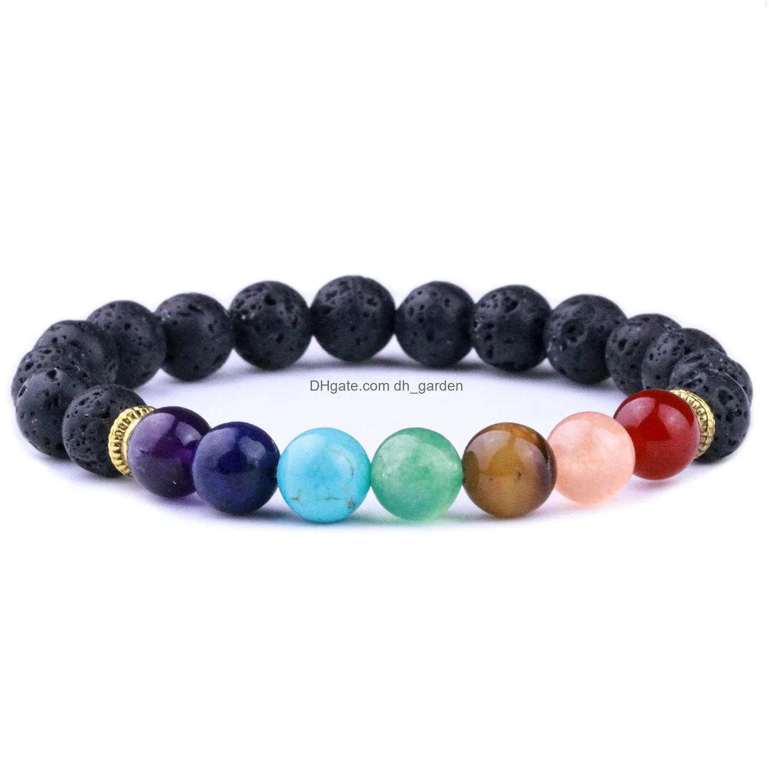 Charm Bracelets 8Mm Natural Stone Black Lava Weave 7 Chakra Healing Bracelets Aromatherapy Essential Oil Diffuser Bracelet F Dhgarden Dhzdu