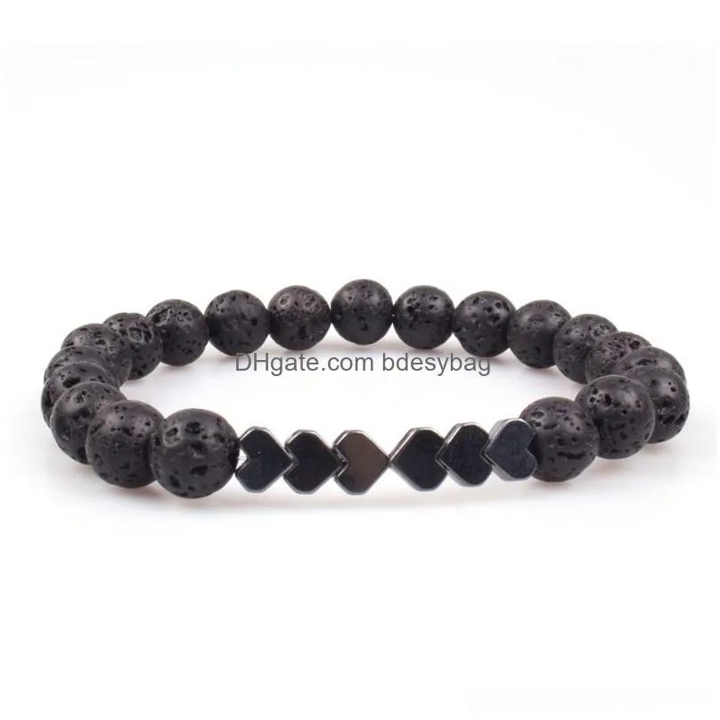 Charm Bracelets 8Mm Natural Lava Stone Heart Love Bead Bracelet Diy Volcano Essential Oil Diffuser For Women Men Jewelry Drop Delivery Dhnow