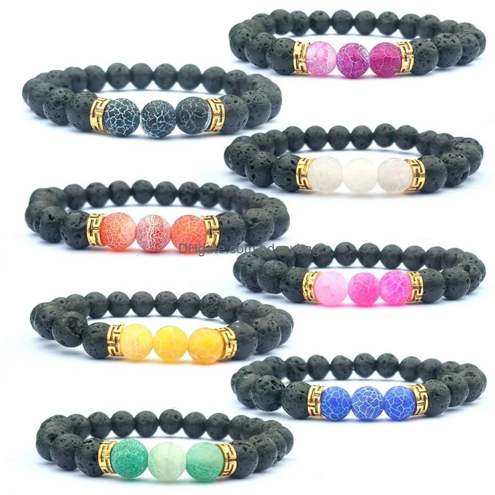 Charm Bracelets Colorf Weathered 8Mm Chakras Black Lava Stone Beads Bracelets Diy  Oil Diffuser Bracelet Stretch Yoga Jewelry Dhexn