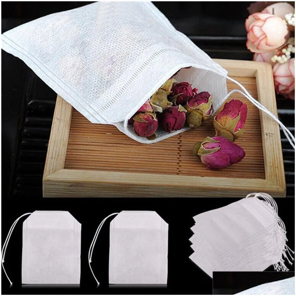 Coffee & Tea Tools Teabags 5.5 X 7Cm 8X10 Cm 7X9Cm Empty Scented Tea Bags Tools With String Heal Seal Filter Paper For Herb Loose Bols Dhsln
