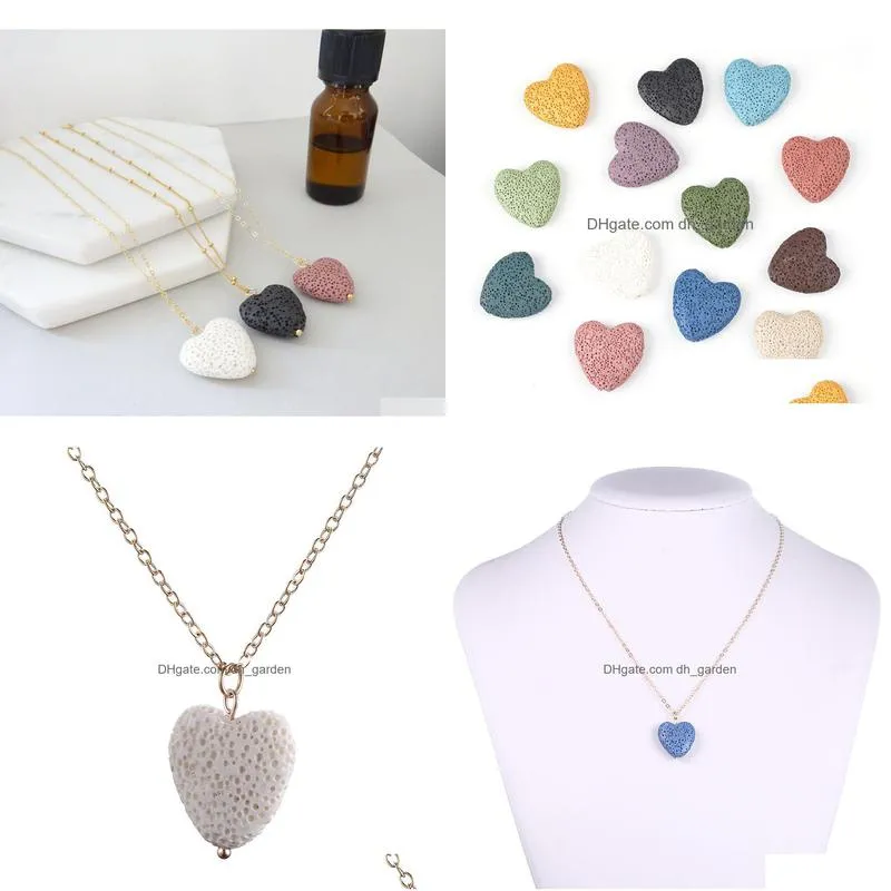 Pendant Necklaces Fashion Gold Natural Heart Love Lava Stone Necklace Aromatherapy Essential Oil Diffuser For Women Jewelry Dhgarden Dh1Sf