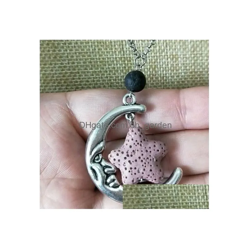 Pendant Necklaces Vintage Sier Color Starfish Lava Stone Moon Diffuser Necklace Volcanic Rock Aromatherapy Essential Oil For Dhgarden Dhfhp