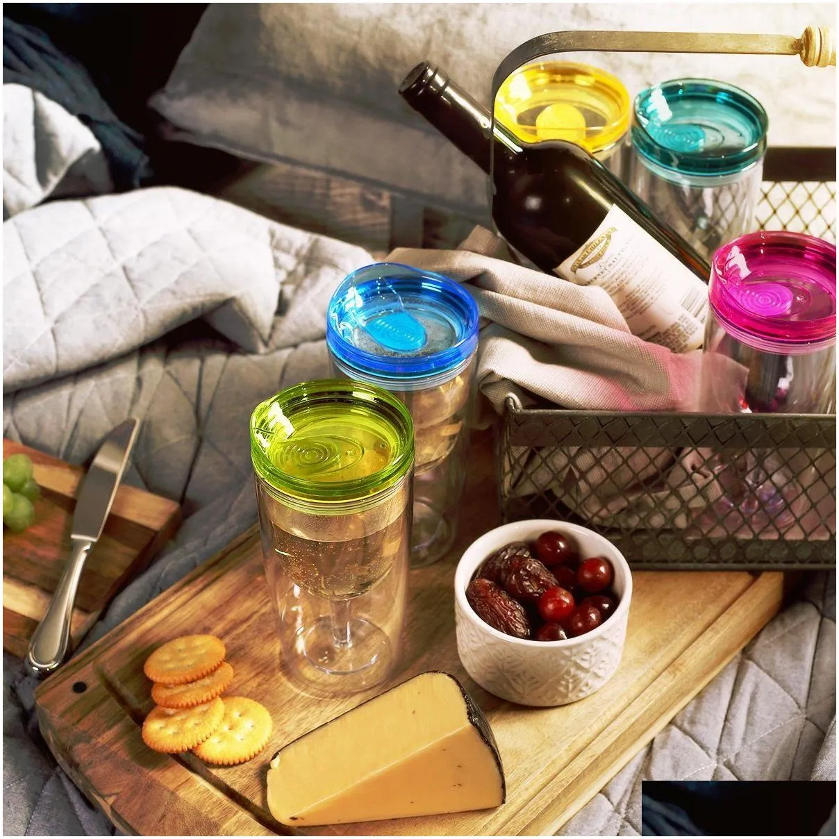 Wine Glasses A Color Insated Wine Tumbler Cup Champagne Cups 10Oz Stemless Plastic Glasses With Slid Lid Mti Drop Delivery Home Garden Dhmvv