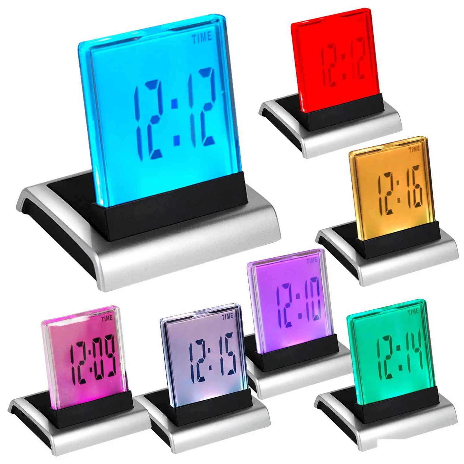 Desk & Table Clocks 7-Color Change Led Digital Lcd Alarm Clock Thermometer Drop Delivery Home Garden Home Decor Clocks Dhnnq