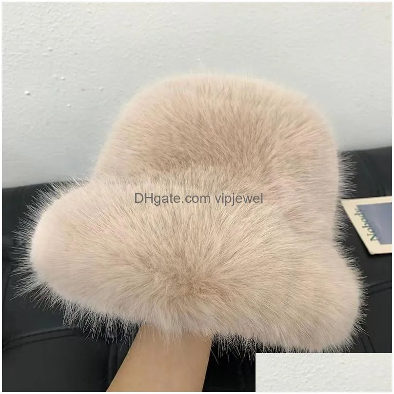ball caps big fluffy faux fur bucket hat for women luxury plush fishermans hat warm winter fisherman hat colorful and gorgeous hat