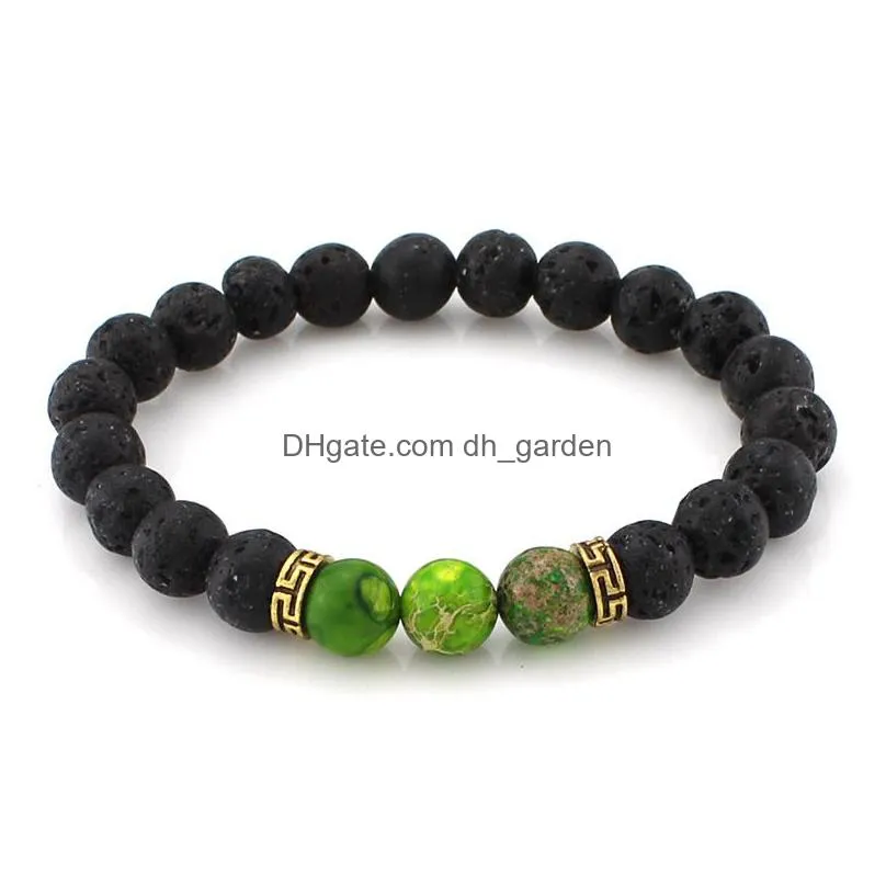 Charm Bracelets Fashion Natural Black Lava Stone Bracelet Chakra Bead Aromatherapy  Oil Diffuser For Women Men Drop Dhgarden Dhcut