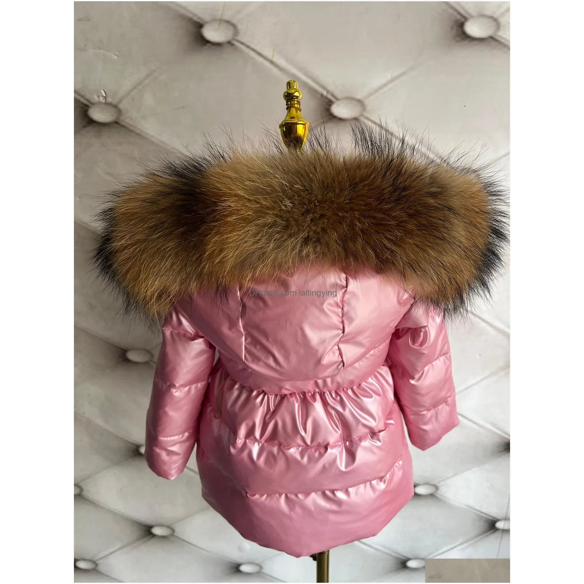 top quality kids baby girl down coat winter large fur collar parka duck down jacket warm thickened overcoat children clothing