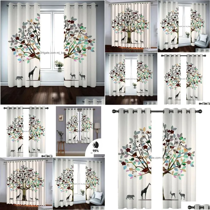 Curtain 2021 3D Curtain Animal Tree Children Room Curtains Modern Fashion Ktv Drapes Cortinas Blackout Drop Delivery Home Garden Home Dhkfj