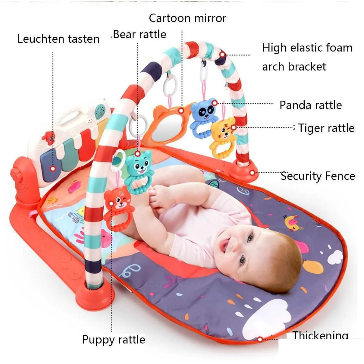 3 In 1 Baby Infant Gym Play Mat Fitness Music Piano Hanging Toy Projector Early Educational Puzzle Carpet Kids Rug 76x56x43cm 210402