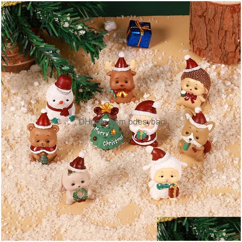 Christmas Decorations Resin Family Small Animal Ornaments Creative Home Decoration Mini Christmas Tree Old Man Gift Drop Delivery Home Dhzkw