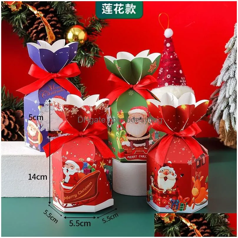 Gift Wrap Merry Christmas Eve  Box Bow Ribbon Candy Case Santa Claus Gift Packaging Xmas New Year Party Decor Supplies Drop Deliv Dhbnq