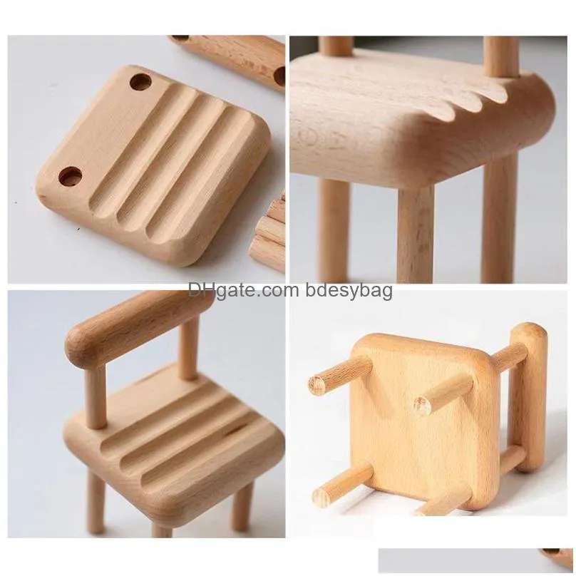 lazy mobile phone holder solid wood beech table top chair decoration craft creative base stool mini bracket lx5329