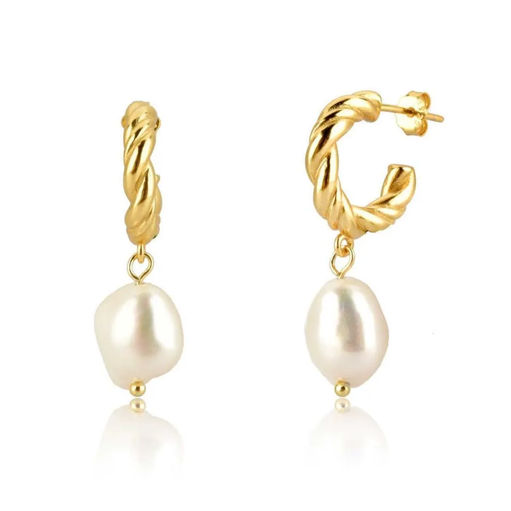ANDYWEN 925 Sterling Silver Big Large Gold Irregular Pearl Drop Earring Piercing Ohrringe Fashion Fine Luxury Jewelry 210608