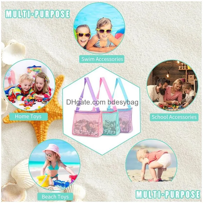 Storage Bags Beach Toy Mesh Bag Kids Shell Storage Seashell Pool Sand Toys Swimming Accessories For Boys Drop Delivery Home Garden Hou Dhues