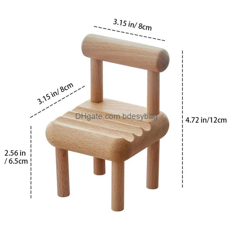 lazy mobile phone holder solid wood beech table top chair decoration craft creative base stool mini bracket lx5329