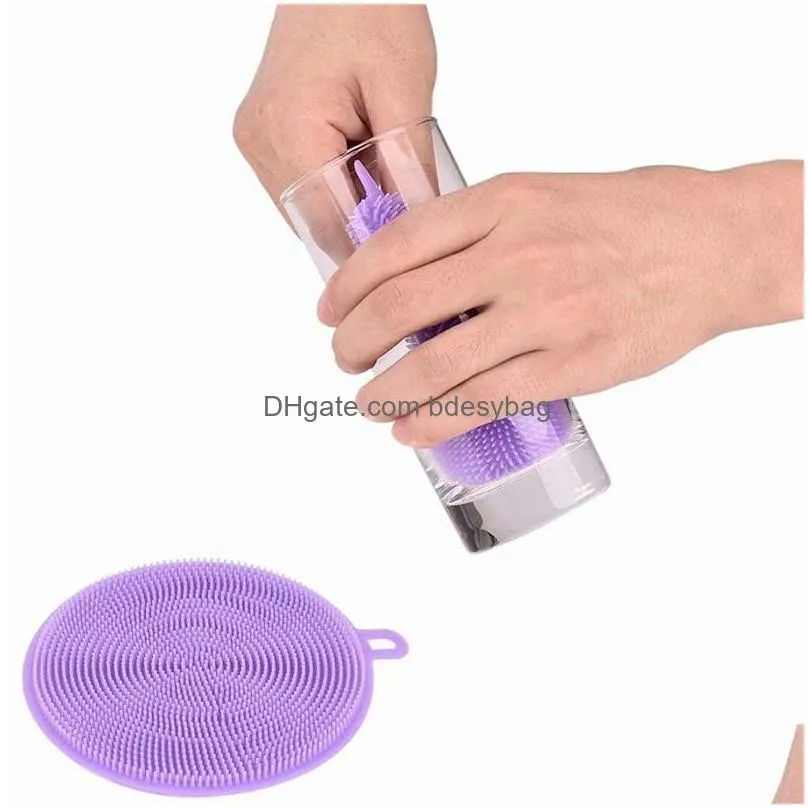 Cleaning Brushes Round Sile Cleaning Brushes Soft Scouring Pad Washing Sponge Dish Bowl Pot Cleaner Tool Kitchen Accessories Drop Deli Dhe20