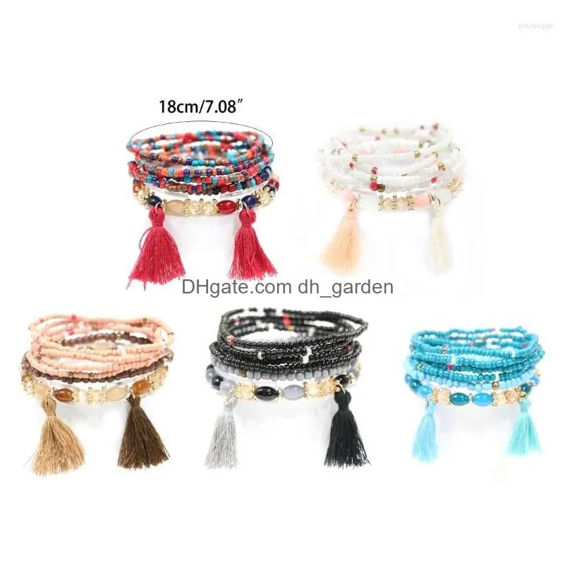charm bracelets multilayer beads bracelet set for women bohemia tassel pendant beaded chain bangle boho wristband party girls jewelry