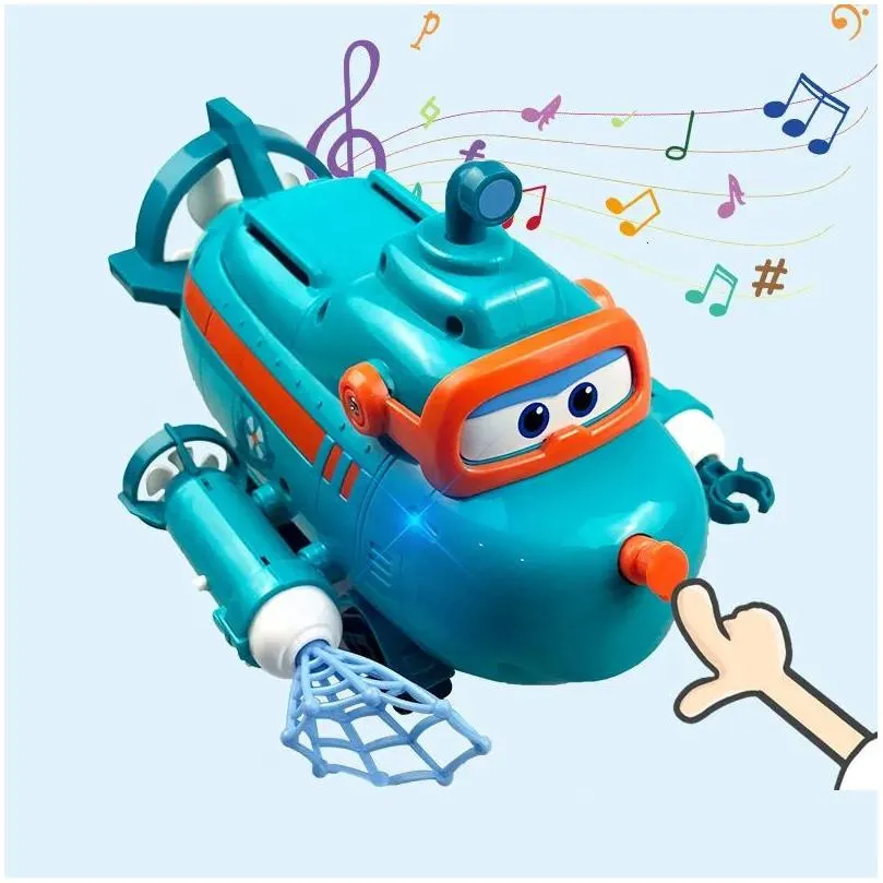 Bath Toys season Super Wings Willie`s Submarine and Sound Music Light Deformation Action Atlas Simulation Model Gift Toys 230615