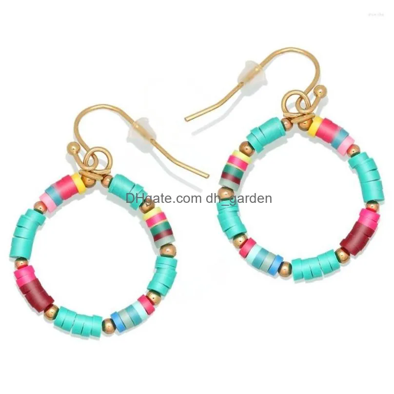 hoop earrings boho multicolor fimo polymer clay heishi beads earings women girl orange blue 3mm bead light color summer surfer jewelry