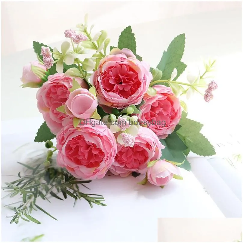 Decorative Flowers & Wreaths White Silk Peony Artificial Decorative Flowers Rose Wedding Home Diy Decor Big Bouquet Craft Accessories Dhj06