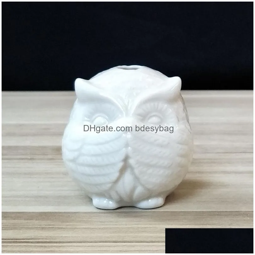 Vases Small Ceramic Owl Shaped Flower Pot With Drainage Hole Flowerpot Succent Planter Container For Home Office Desk Shelf Garden Dro Dhydt