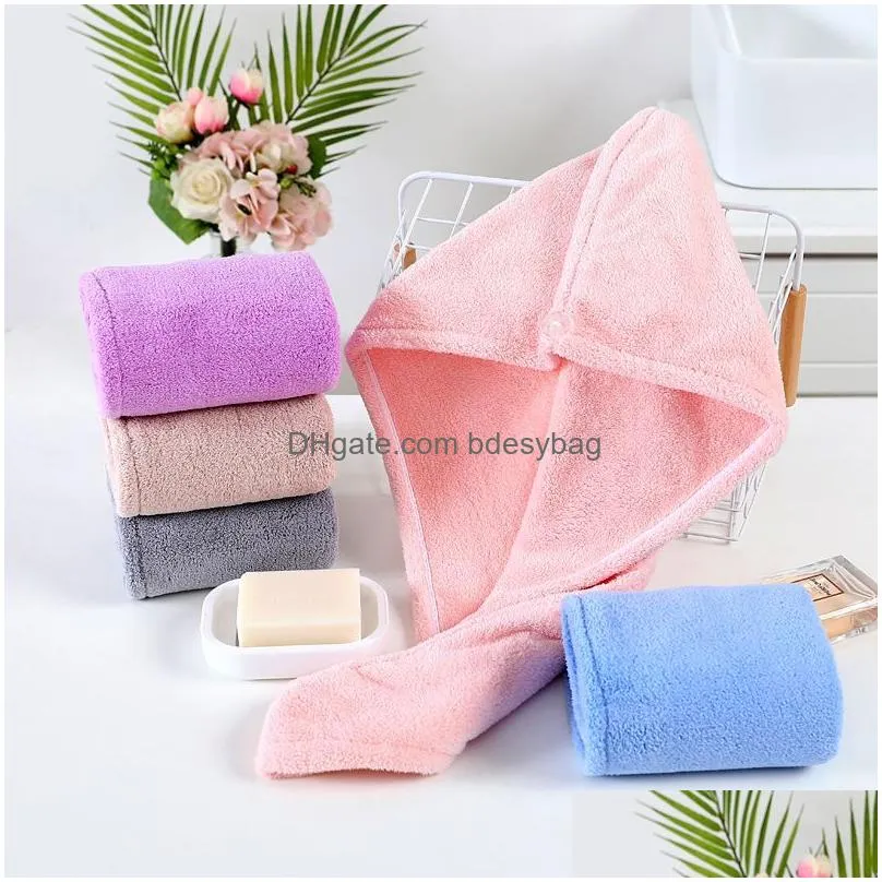 Shower Caps Drying Hair Towel Microfiber Shower Cap Wrap Strong Water Absorbent Triangle Hat Wi Tool Drop Delivery Home Garden Bath Ba Dhx3N