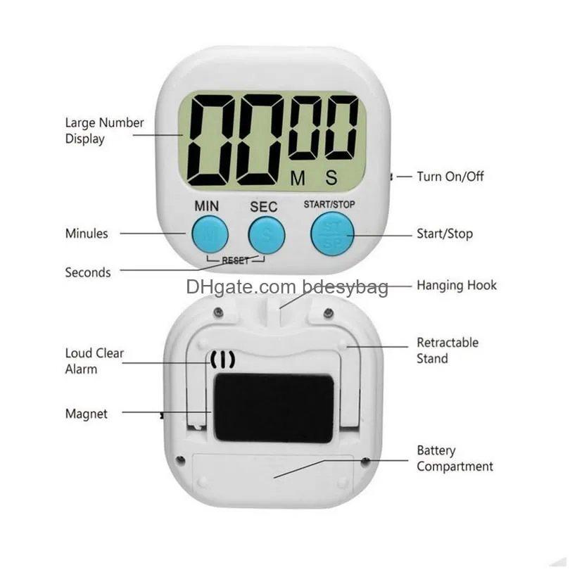 Timers Wholesale Mtifunctional Magnetic Digital Kitchen Timer Clock Loud Alarm Led Display For Cooking Shower Baking Stopwatch Drop De Dhrna