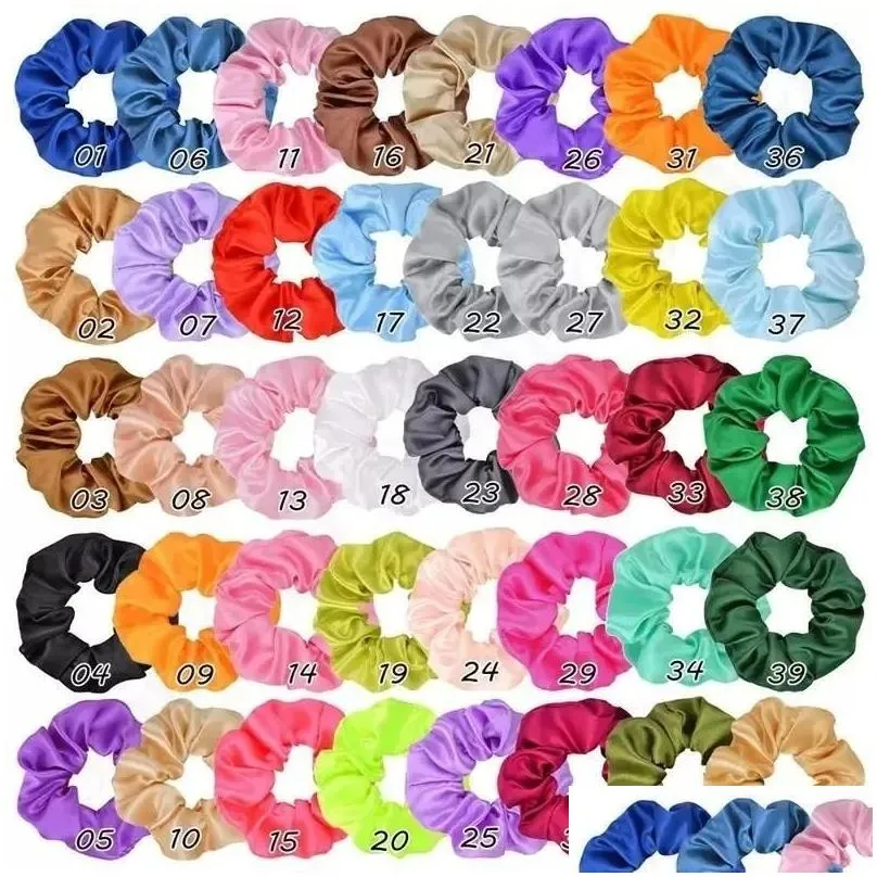 66 Colors Hair Accessories Women Satin Hair Band Scrunchies Circle Girls Ponytail Holder Tie Hair Ring Stretchy Elastic Rope